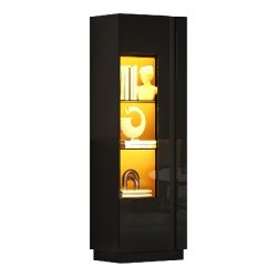Merax Vitrine  60 x 40 x 180 cm avec application LED, porte en acrylique, étagères en verre et 5 niveaux de rangement, noir brillant - noir multi-ma