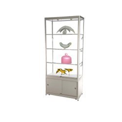 Vitrine d'exposition LED - H 200 x L 90 x P 45 cm - Verre trempé - Réserve incluse - Gris alu - Réf. 2228410