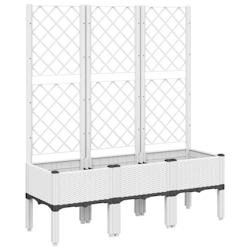 Helloshop26 - Jardinière bac lit surélevé plantes fleurs terrasse jardin avec treillis 120 x 40 x 142 cm PP blanc 02_0038238 - blanc 3000214147680