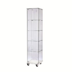 Vitrine colonne verre socle blanc et serrure L40xP40xH180cm