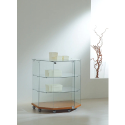 Vitrine hexagonale basse en verre 8/90TVA - cerisier - avec tablettes amovibles et serrure