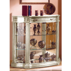 Vitrine d'ameublement en bois DV1VA - laqué crème cérusé avec fond miroir et tablettes réglables