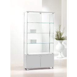 Vitrine armoire d'exposition 93-MAVA - blanc poli avec tablettes amovibles et rangement sécurisé