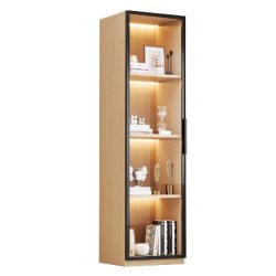 Merax Vitrine LED 40×40×165 cm, vitrine avec porte en verre trempé, bibliothèque et armoire de collection aspect chêne - multi-matériau N880P4336145O