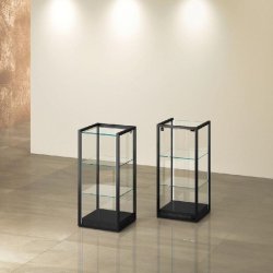 Vitrine T-Métal comptoir 45x45xH95cm 2 bandes LED verticales - noir