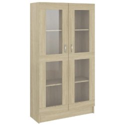 Helloshop26 - Armoire à vitrine classique 82,5 x 30,5 x 150 cm design épuré rangement polyvalent en bois d'ingénierie chêne sonoma 02_0047757 - v