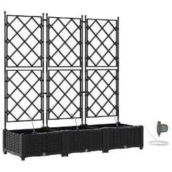 Helloshop26 - Lot de 3 cache-pots modernes jardin 120 x 40 x 126 cm avec système d'irrigation en acier noir 02_0058550 - noir acier 3000240653179