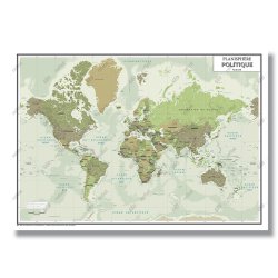 Mappemonde modèle Green - poster plastifié A0 - format 84,1x118,9 cm - plastification 200 microns