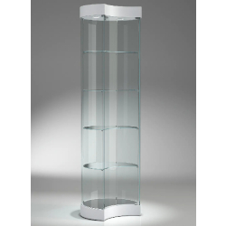Vitrine 209/MLVA cylindrique concave - blanc poli - verre trempé - avec LED et 4 tablettes réglables