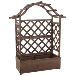 Décoshop26 - Bac à fleurs surélevé avec treillis 4 côtés jardinière 138 x 110 x 44 cm brise-vue extérieur en bois marron 04_0008925 - Bois mas