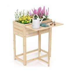 Helloshop26 - Jardinière surélevé avec tablette pliable 63 x 34 x 74 cm pour plantes et légumes en bois naturel 20_0012138 - Bois massif 3000227086488
