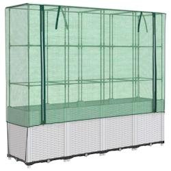 Helloshop26 - Jardinière bac lit surélevé plantes fleurs terrasse jardin surélevée avec housse aspect rotin 160 x 40 x 153 cm blanc 02_0038764 -