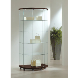 Vitrine hexagonale en verre de sécurité 8/18LTVA - wengé - 4 tablettes amovibles, porte avec serrure, roulettes