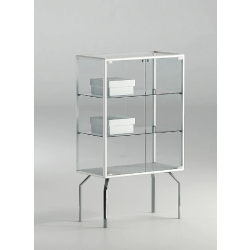 Mobilier contemporain d'exposition 71-12PVA - blanc poli - vitrine en verre trempé avec 2 tablettes amovibles et porte avec serrure