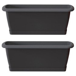 WellHome - Lot de 2 jardinières Respana avec support en plastique coloris anthracite 78,6x18,4x14,5cm - gris plastique polypropylène PK4268