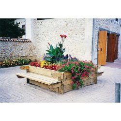 Jardinière et banc en bois JARDIBANC - Pin traité autoclave garanti 10 ans - Dimensions 2,74m x 2,00m x 0,76m