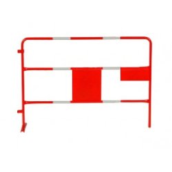 Barrière de chantier rouge avec plaque centrale, plaque d'angle et système d'emboîtement - Hauteur 1m, Longueur 1.5m