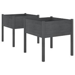 Helloshop26 - Jardinière bac lit surélevé plantes fleurs jardin terrasses lot de 2 70 x 70 x 70 cm bois de pin massif gris 02_0039004 02_0039004 -
