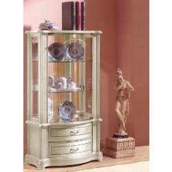 Vitrine en bois DV29VA - laqué crème cérusé - dimensions 165x35x115 cm avec fond miroir et serrure