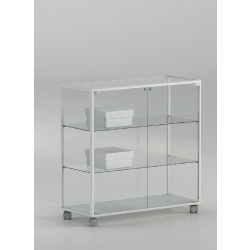 Vitrine comptoir vitrée 91-BPVA - blanc poli - verre trempé avec roulettes et serrure