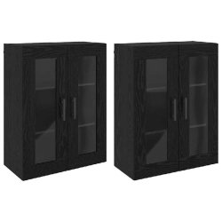 Helloshop26 - Lot de 2 armoires murales pratiques modernes 69,5 x 34 x 90 cm en bois d'ingénierie chêne noir 02_0056060 - noir verre 3000239337912