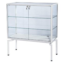 Vitrine cadre alu blanc 100x40x110cm - tablettes réglables - serrure incluse