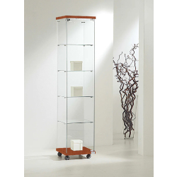 Vitrine colonne standard éclairage 4/18LVA - verre trempé - cerisier - 4 tablettes amovibles - serrure