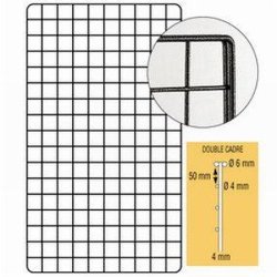 Grille double cadre 200x60cm - gris martelé - acier avec angles arrondis et maille 50x50mm