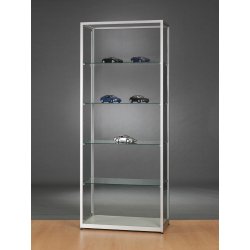 Vitrine d'exposition argent l 80 cm avec portes laterales et verre trempé