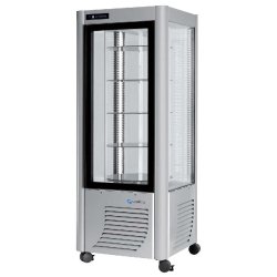 Vitrine réfrigérée positive rotative panoramique couleur argent spéciale chocolat 4 faces vitrées 400l - PRAL 400G-A