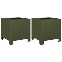 Helloshop26 - Jardinière bac lit surélevé plantes fleurs jardin terrasses lot de 2 olive 30 x 30 x 30 cm acier vert 02_0039079 - vert acier 3000218