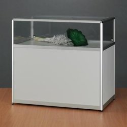 Vitrine-comptoir avec soubassement - verre ESG - profilés alu anodisé - 1 porte battante avec serrure