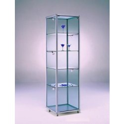 Vitrine d'exposition Square - verre ESG 5mm - aluminium anodisé - 4 tablettes en verre - éclairage LED