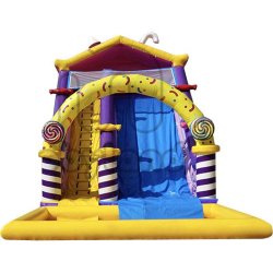 Toboggan aquatique Sucres d'Orge - Structure gonflable avec piscine intégrée - Dimensions 9x4,5x6 m - Norme CE EN 14960