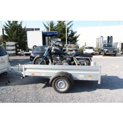 Remorque moto - Humbaur HA 1385 - 1 rail, rampe alu renforcée, anneaux d'ancrage
