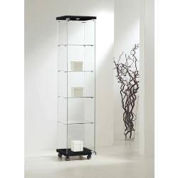 Vitrine 4/18LEVA - noir - Colonne en verre avec éclairage LED et 4 tablettes amovibles