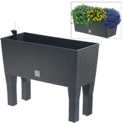 Prosperplast - Jardinière haute rectangulaire 30 litres avec arrosage automatique, anthracite, 60x25x46 cm, avec pieds - gris plastique 78205