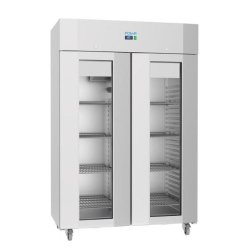 Armoire vitrée réfrigérée positive 1400 L, double porte, inox, classe B
