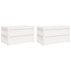 Helloshop26 - Jardinière bac lit surélevé plantes fleurs jardin terrasses lot de 2 bois de pin massif blanc 02_0039038 02_0039038 - blanc Bois mass