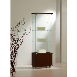 Vitrine d'exposition 6/18LMVA - colonne en verre trempé avec rangement wengé - 60x40x181 cm