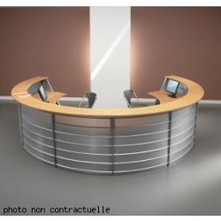 Banque d'accueil Welcome réf. Wlc7 - encombrement 4047x3036 mm - hauteur 1080 mm - panneaux frontaux en tôle pleine - 6 décors de top et plan de travail mélaminé
