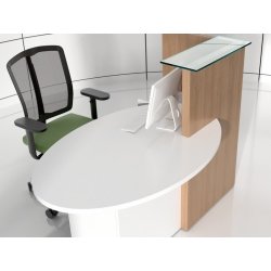 Banque d'accueil compacte et fonctionnelle - OVO pour petit espace avec plateau en verre