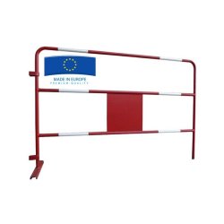 Barrière de chantier rouge avec bandes blanches - plaque centrale 33x33cm - 1,5m x 1m - tube 28mm - BAR28C - marque VBMateriel