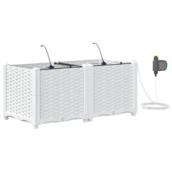 Helloshop26 - Lot de 2 cache-pots de jardin moderne avec système d'irrigation 80 x 40 x 37,5 cm en acier blanc 02_0058608 - blanc acier 3000240681684