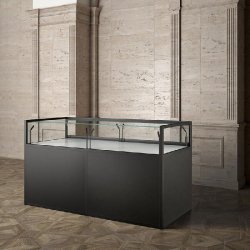 Vitrine Museum métal Table Coffre 180x80xH105cm - 2 portes coulissantes - noir