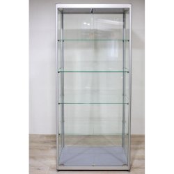 Vitrine colonne cadre aluminium gris et verre trempé 80x40x180 cm