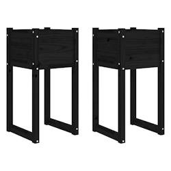 Helloshop26 - Jardinière bac lit surélevé plantes fleurs jardin terrasses lot de 2 40 x 40 x 81 cm bois massif de pin noir 02_0038973 - noir Bois m