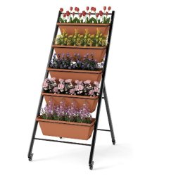 Helloshop26 - Jardinière verticale mobile à 5 niveaux 57 x 74 x 132 cm avec drainage efficace style moderne en métal marron 20_0012224 - vert méta