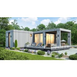 Studio de jardin préfabriqué en acier, 30 m² - ISK27 avec chambre, bureau et terrasse