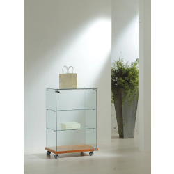 Vitrine basse en verre trempé 6/90VA - cerisier - 2 tablettes amovibles et serrure